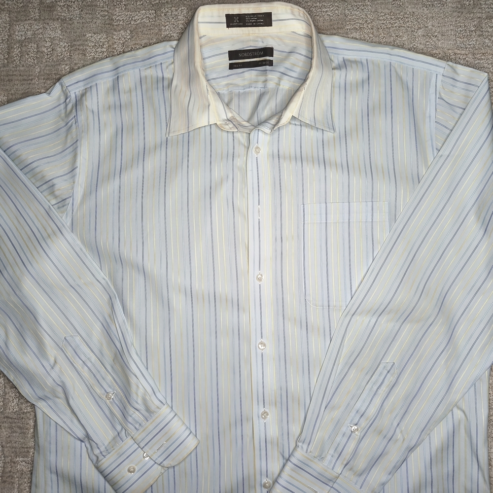 Nordstrom Men's Shirt Size 17 (34-35) L/XL Multicolored Plaid Long Sleeve Cotton